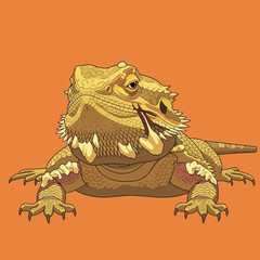 Cartoon Bearded Dragon Illustration on Orange
