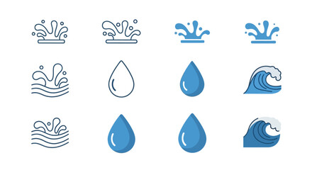 Fototapeta premium Collection of water-themed illustrations showcasing various forms of water in different styles