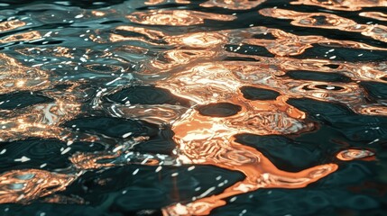 Golden Sunset Reflections Dancing on Dark Rippling Ocean Water Surface