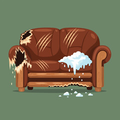 Destroyed Old Brown Leather Sofa Illustration