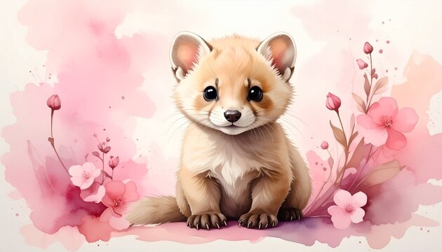 Baby-Marder mit Bl&uuml;tennebel