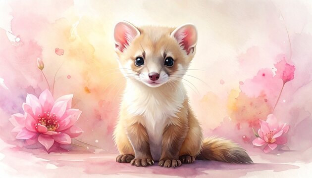 Baby-Marder mit Bl&uuml;tennebel