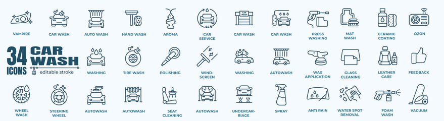 Car wash service vector icon set with soap foam cleaning vehicle exterior in auto detailing station © stockgood