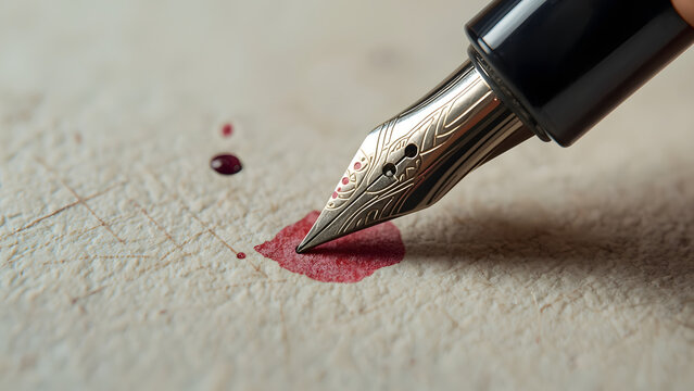 Fountain Pen Nib with Red Ink Drop