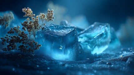 Translucent Blue Ice Cubes with Dried Flowers