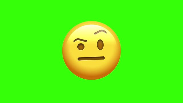 Skeptical emoji face isolated on green screen background