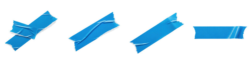 Naklejka premium Blue Painter's Tape Strip Collection, Adhesive Masking Tape Pieces Set, Blue Washi Tape Scraps for Design Mockups and DIY Projects, Isolated PNG