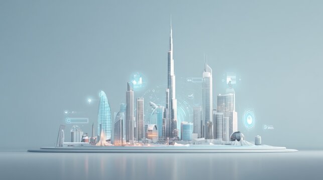 Modern cityscape with futuristic elements