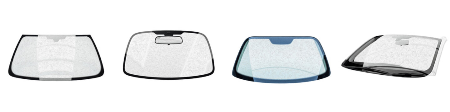 Car Windshield Collection, Front Glass Windows for Vehicles Set, Auto Glass Replacement Parts, Clear and Tinted Windshields, Automotive Glass Repair, Isolated PNG