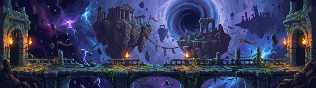 Endless Abyss Pit - Pixel Art Arcade Fighting Game Background - Retro 90s Style 2D Pixelated Scene for Platformer or Beat 'em Up Games