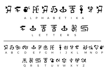 Alien Alphabet Letters Symbols Foreign Signs. Alien hieroglyphs Сipher. Set of Unreadable Alien Alphabet Letters. A-Z signs. Unknown alphabit. Graphic Design for prints, logo, web and mobile app, etc