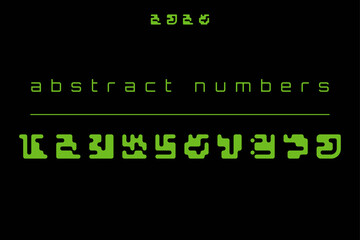 Fototapeta premium Futuristic Sci-Fi Numbers & Cyber Digits. High-tech vector set for Gaming HUD, prints, UI design, Cyberpunk projects. Abstract alien code symbols for tech branding. Perfect for Sci-Fi interfaces.