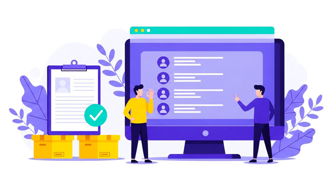 Business professionals efficiently managing digital customer profiles and completing online orders