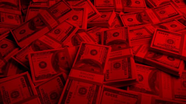 Money Pile In Red Light