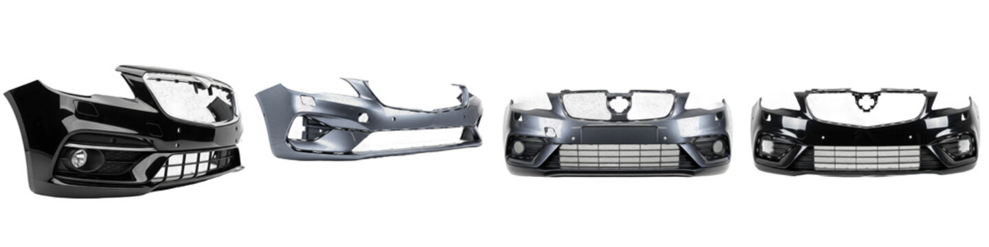 Automotive Front and Rear Bumper Collection, Vehicle Exterior Body Guard and Fascia Set, Modern Painted and Primed Protection Hardware, Isolated PNG
