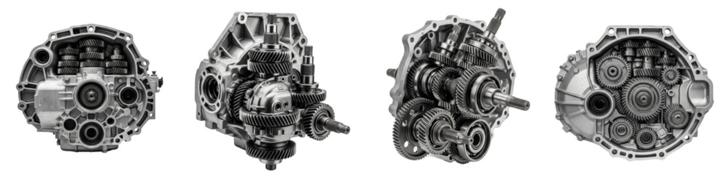 Vehicle Transmission and Gearbox Collection, Automotive Gear System Set, Manual and Automatic Drivetrain Components, Mechanical Engine Hardware, Isolated PNG
