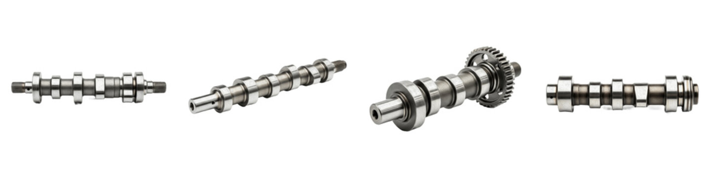 Automotive Camshaft Collection, Forged Steel Engine Cam Shaft Set, Internal Combustion Valve Train Components, Vehicle Engineering Hardware, Isolated PNG