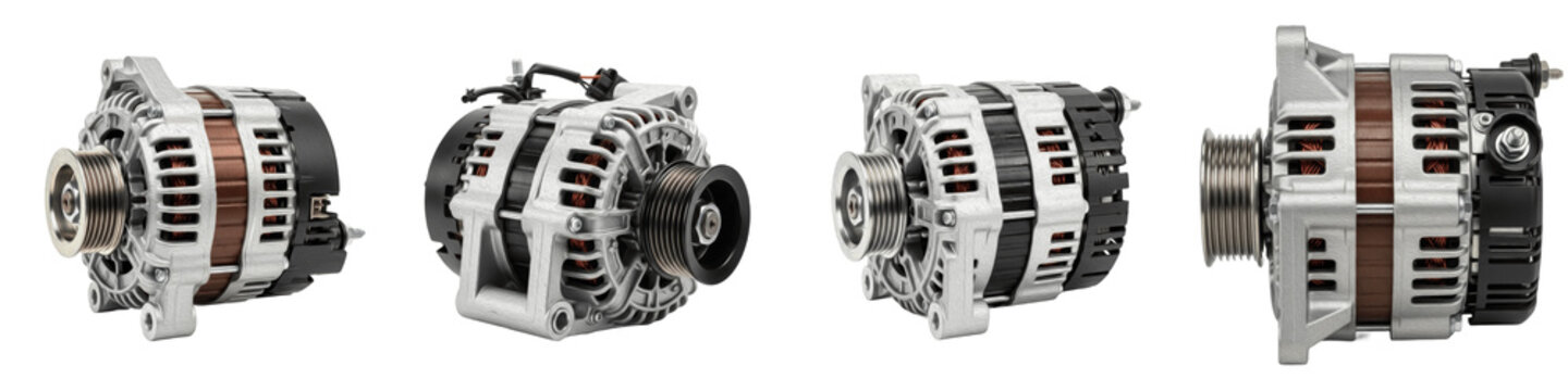 Car Alternator and Generator Collection, Automotive Electrical Charging System Set, Internal Combustion Engine Components, Vehicle Power Hardware, Isolated PNG
