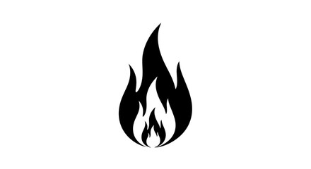 Abstract black flame icon, minimalist fire symbol on isolated white background, representing heat and energy.