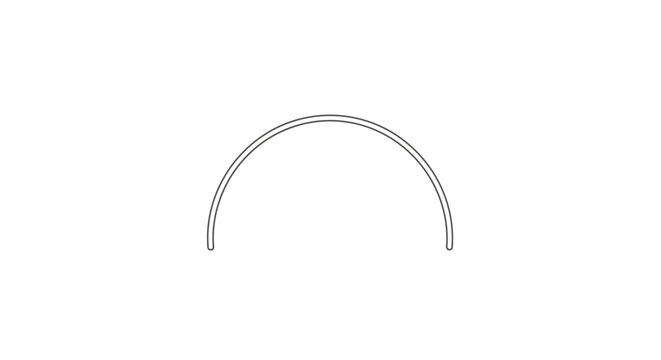 Simple geometric semicircle line art, half circle arc shape on isolated white background, basic design element.