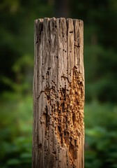Weathered wooden tree trunk riddled with countless small insect holes and natural decay, showing the porous structure of old timber in a forest environment, swarm, texture, environment