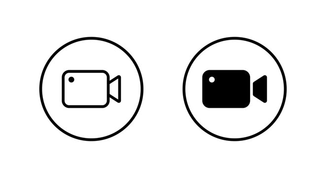 Simple video camera icon in circular outline. Media recording symbol