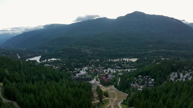Aerial View of Whistler Creekside Village at Summer Evening, British Columbia, Canada