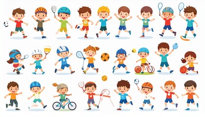 Fototapeta premium Cartoon Children Engaging in Various Sports Activities.