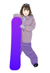 スノーボードを持って立つ少女イラスト