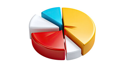 Fototapeta premium Colorful Pie Chart: A vibrant pie chart, segmented into distinct colorful portions, visually representing data distribution and proportions, perfect for business analytics and data presentations.