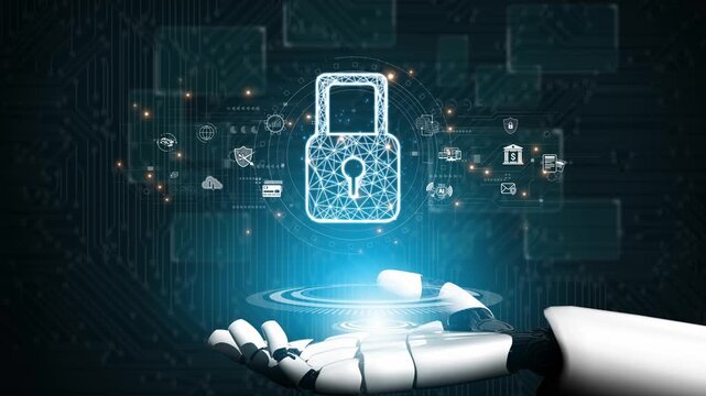 AI-secured system demonstrating multi-layer encryption, identity protection, and password security with modern digital lock interface Marrow