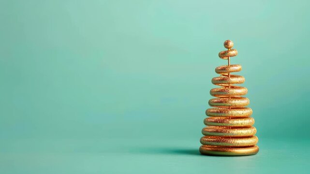 Golden tree: A modern golden tree made of rings sits in front of a soft teal background. 