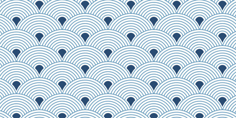 Simple Seamless Geometric Pattern, Minimalistic Retro Background, Circle, Blue, Flat Artwor, Vector