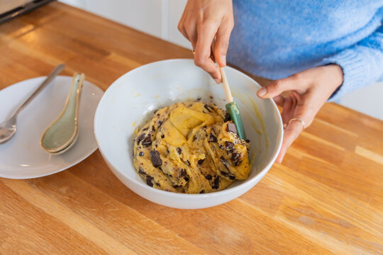 Mixing Chocolate Chip Dough In Bowl

