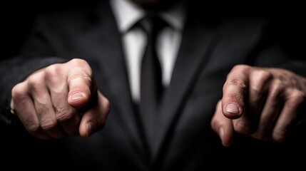 Obraz premium Man in suit pointing finger towards the camera