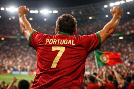 Portugal Male Soccer Fan Celebrate in Stadium