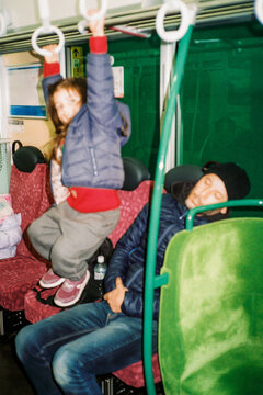 Happy naughty Child Playing on family Journey