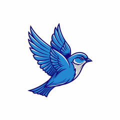 Obraz premium Blue bird flying with wings spread in the air.