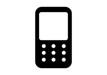 A mobile phone with a blank screen and keypad is depicted in a simple graphic illustration style.