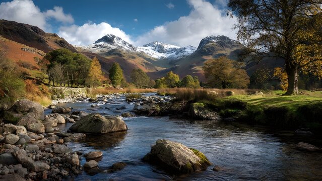Breathtaking, isolated, serene, unpopulated landscape showcasing Lake District &ndash; England&rsquo;s most famous mountains and lakes, home to Scafell Pike