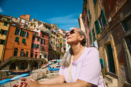 Lady in Colorful Italian Coast Town