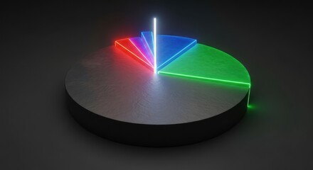Fototapeta premium Abstract 3d render of a pie chart with glowing neon edges in vibrant red blue and green colors representing data analysis