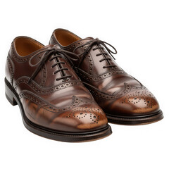 Luxury brown leather brogue shoes for men, isolated on transparent background