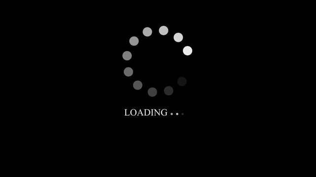loading progress loading bar computer screen animation isolated on black background. concept with alpha channel. Loading circle animation. Seamless Loop. Dots, circle and animation icon for.