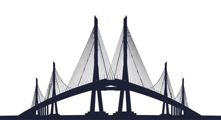 Modern cable-stayed bridge silhouette on a white background
