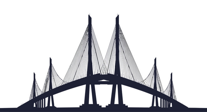 Modern cable-stayed bridge silhouette on a white background