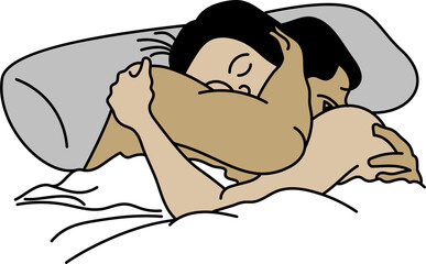 couple hugging in bed vector illustration