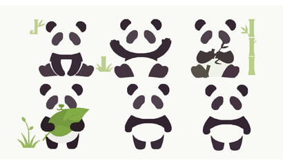 Cute panda bear cartoon character collection in forest vector set © Nasrin