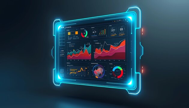 a futuristic big data analytics dashboard hologram