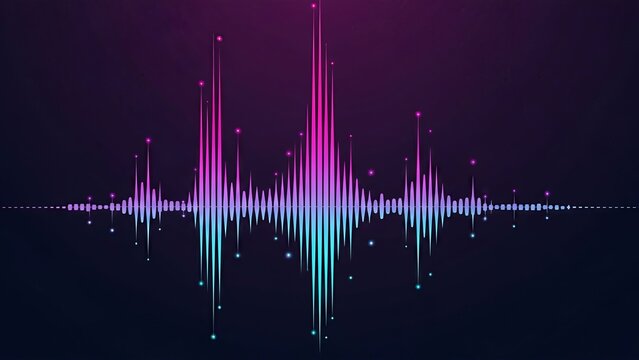 Digital Sound Waveform Visualization with Neon Lights and Particles, Abstract Audio Spectrum Graphic for Music Production and Technology Concepts